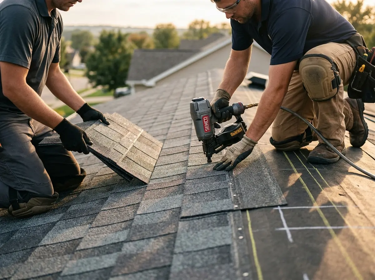Professional roofer working on a residential roof in New Hanover